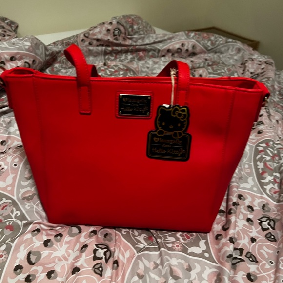 New with Tags- Loungefly x Hello Kitty Red Debossed Tote Bag - Picture 2 of 5